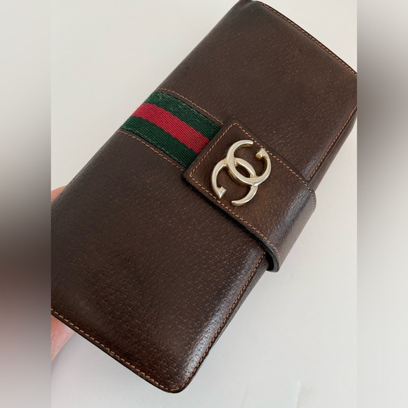 70s’ Vintage GUCCI GG Sylvie Web Sherry Line Brown Leather Clutch Bag - Picture 3 of 15